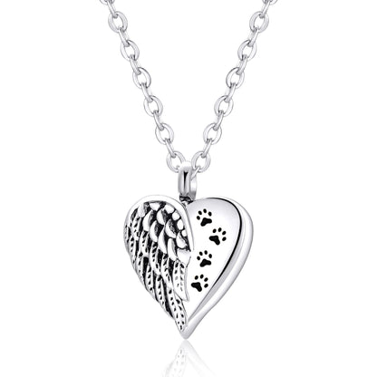 Customized Stainless Steel Angel Wing Heart Urn Necklace Memorial Keepsake Jewelry