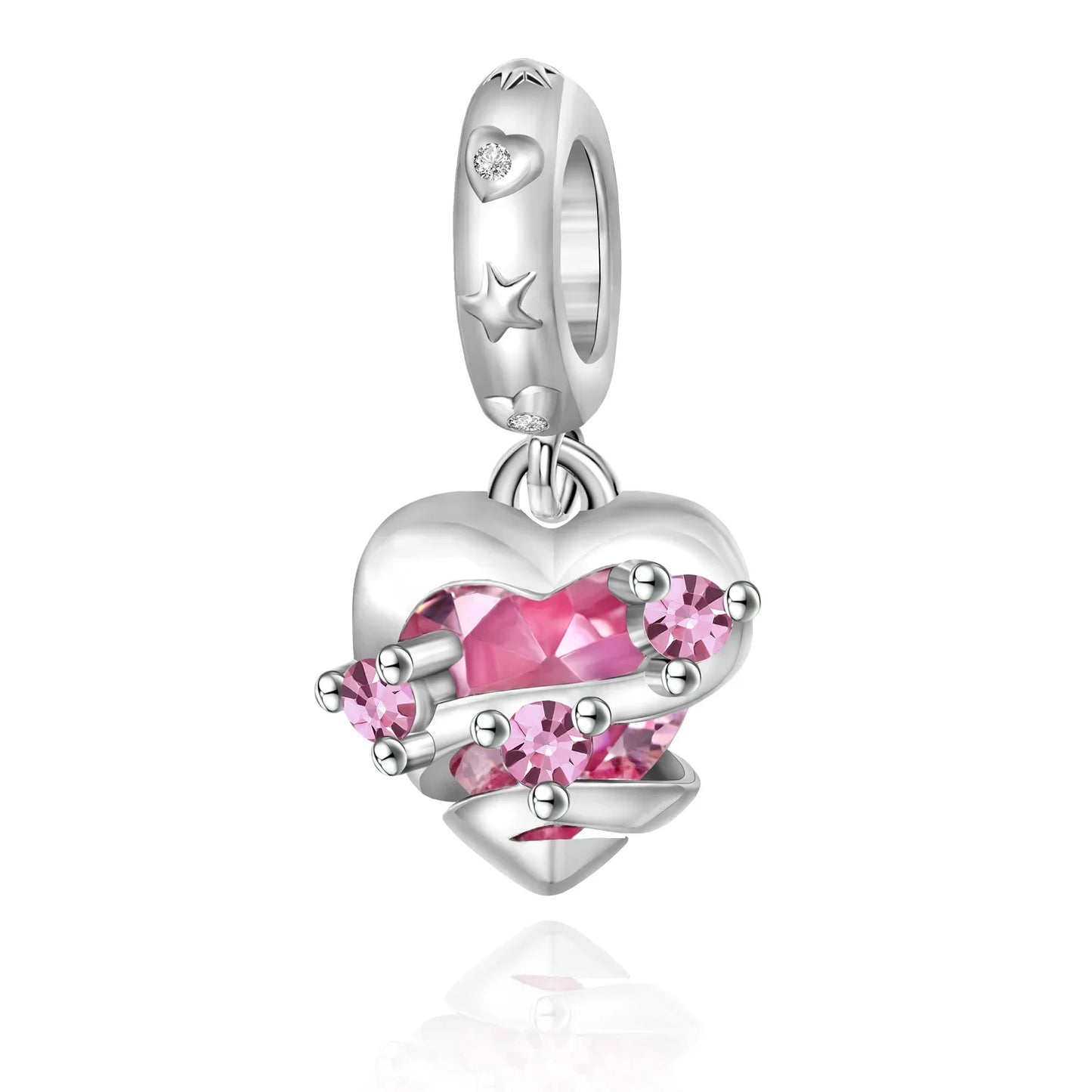 Romantic 925 Sterling Silver Pink Lipstick Heart Bow Rose Flower Zircon Charm Bead for DIY Bracelet Jewelry Gift