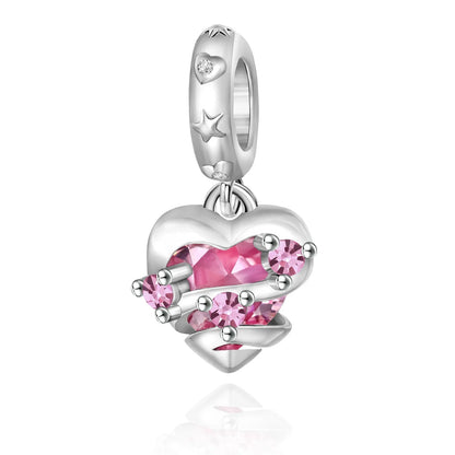 Romantic 925 Sterling Silver Pink Lipstick Heart Bow Rose Flower Zircon Charm Bead for DIY Bracelet Jewelry Gift