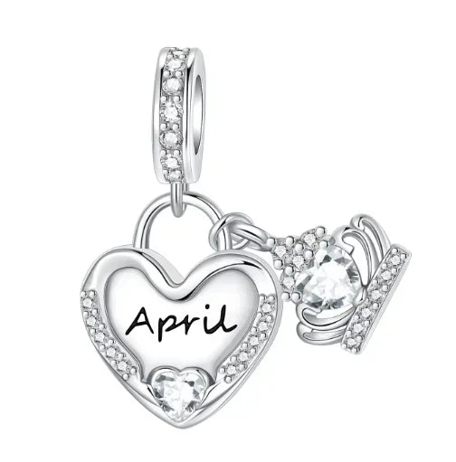 Sparkling Birthstone Heart Charm 925 Sterling Silver Pendant Bead for Mom DIY Jewelry Gift