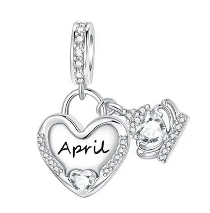 Sparkling Birthstone Heart Charm 925 Sterling Silver Pendant Bead for Mom DIY Jewelry Gift