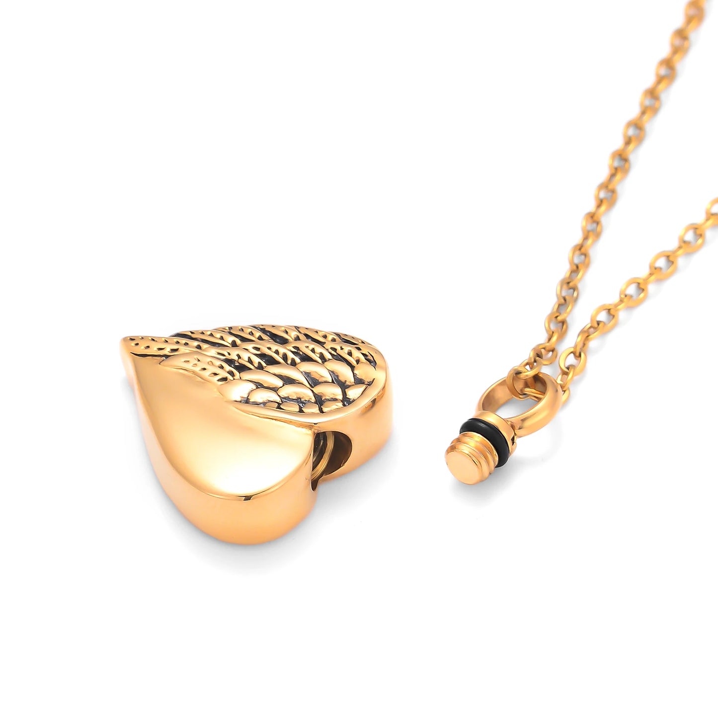 Customized Stainless Steel Angel Wing Heart Urn Necklace Memorial Keepsake Jewelry