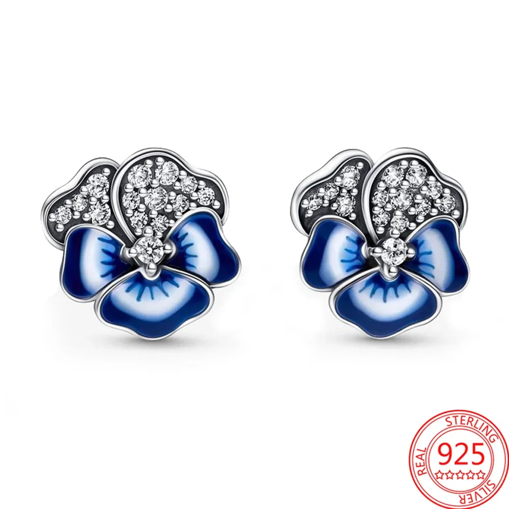 925 Sterling Silver Purple Heartsease Hydrangea Charms for DIY Jewelry Necklace and Bracelet Gifts