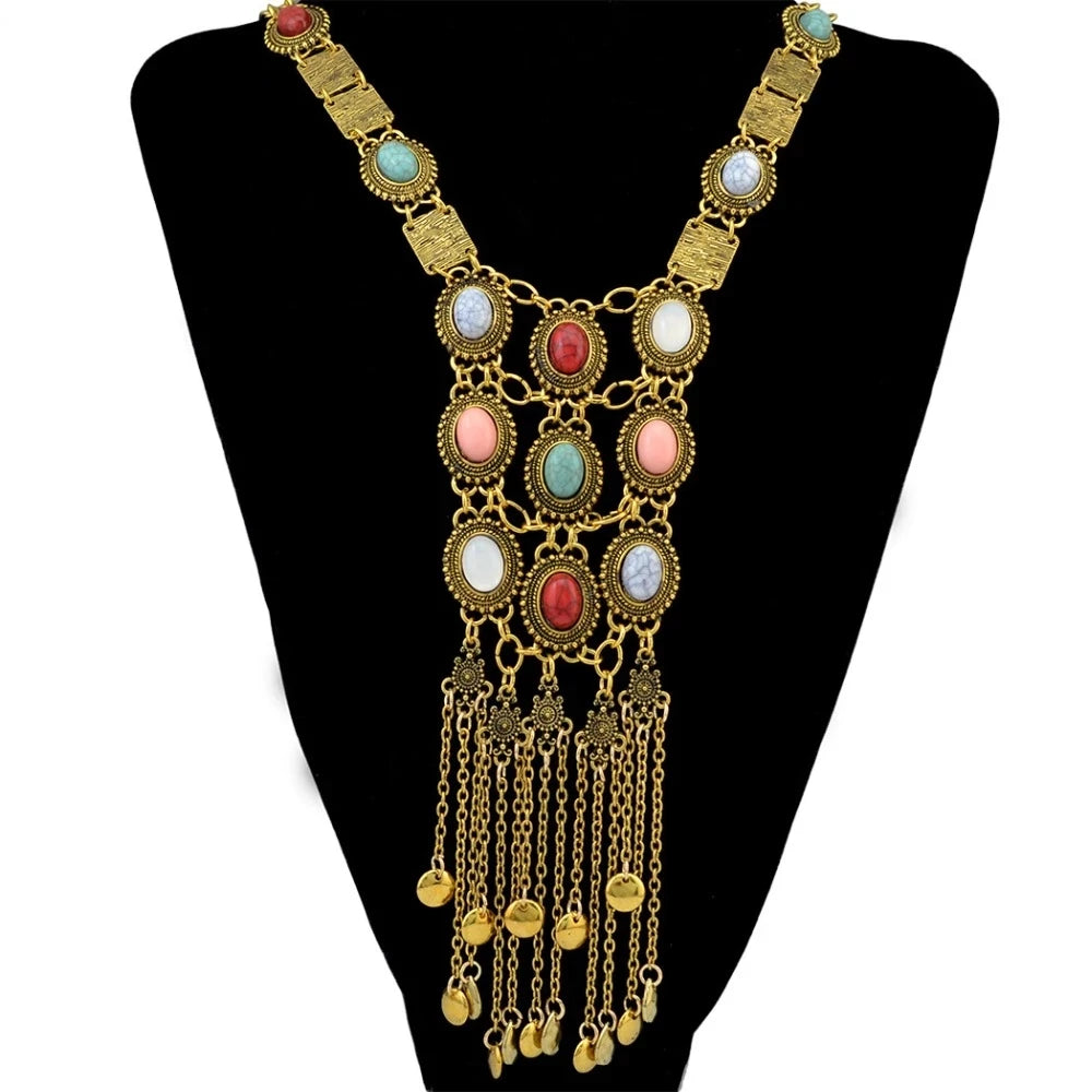 Indian Vintage Coin Tassel Choker Necklace for Women Ethnic Boho Jewelry Gift