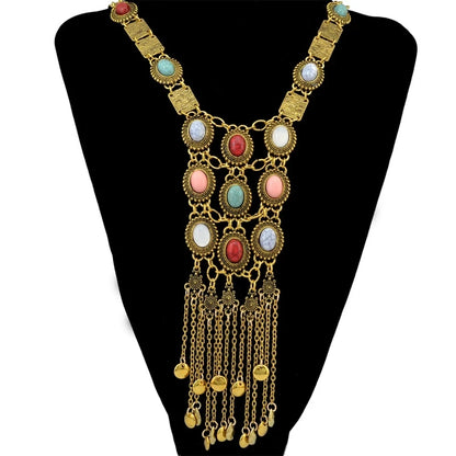 Indian Vintage Coin Tassel Choker Necklace for Women Ethnic Boho Jewelry Gift