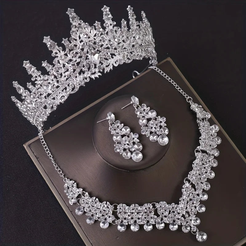 Luxury Bridal Crystal Crown & Earring Set - Top-Rated Rhinestone Hair Accessories Silver 1