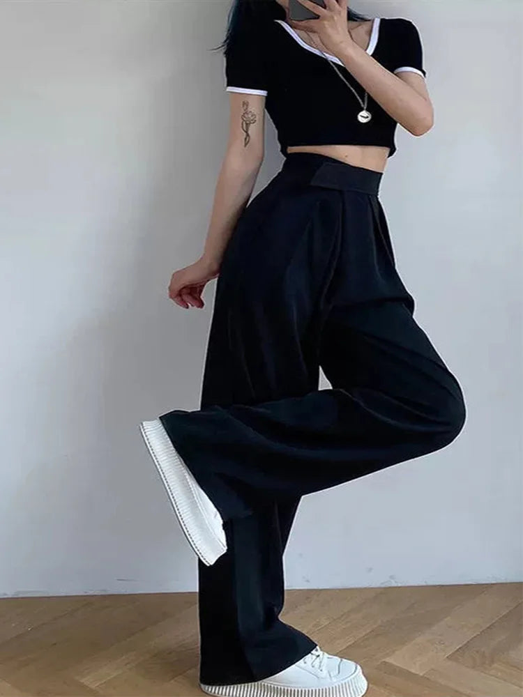 Wide Leg Palazzo Pants For Women High Waist Office Black
