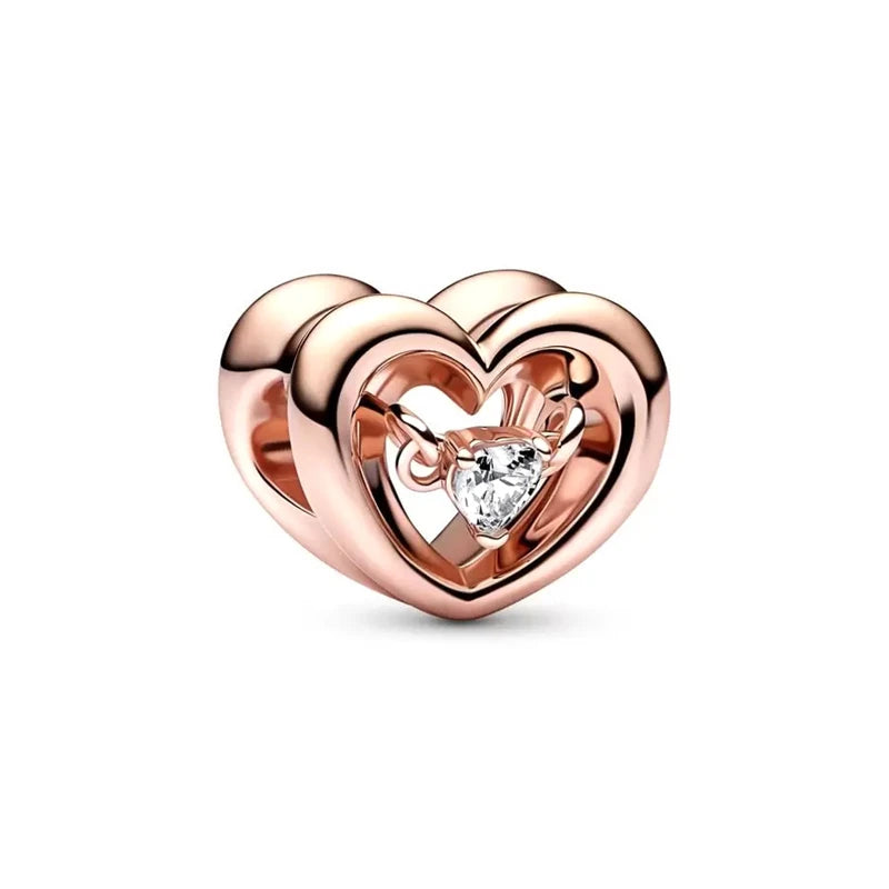 Sparkling Rose Gold Family Tree & Flower Charm Bead for European Silver Bracelet YY1095
