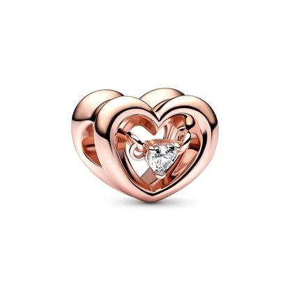 Sparkling Rose Gold Family Tree & Flower Charm Bead for European Silver Bracelet YY1095