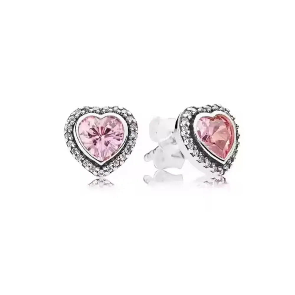 Heart Series Red Heart Bow Snowflake Stud Earrings in 925 Sterling Silver for Women Fashion
