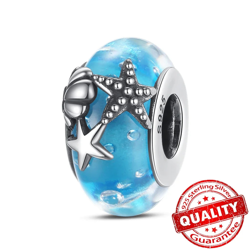 Colorful Flower Murano Glass Charm 925 Sterling Silver Top Rated DIY Jewelry for Bracelets and Necklaces LLZ037