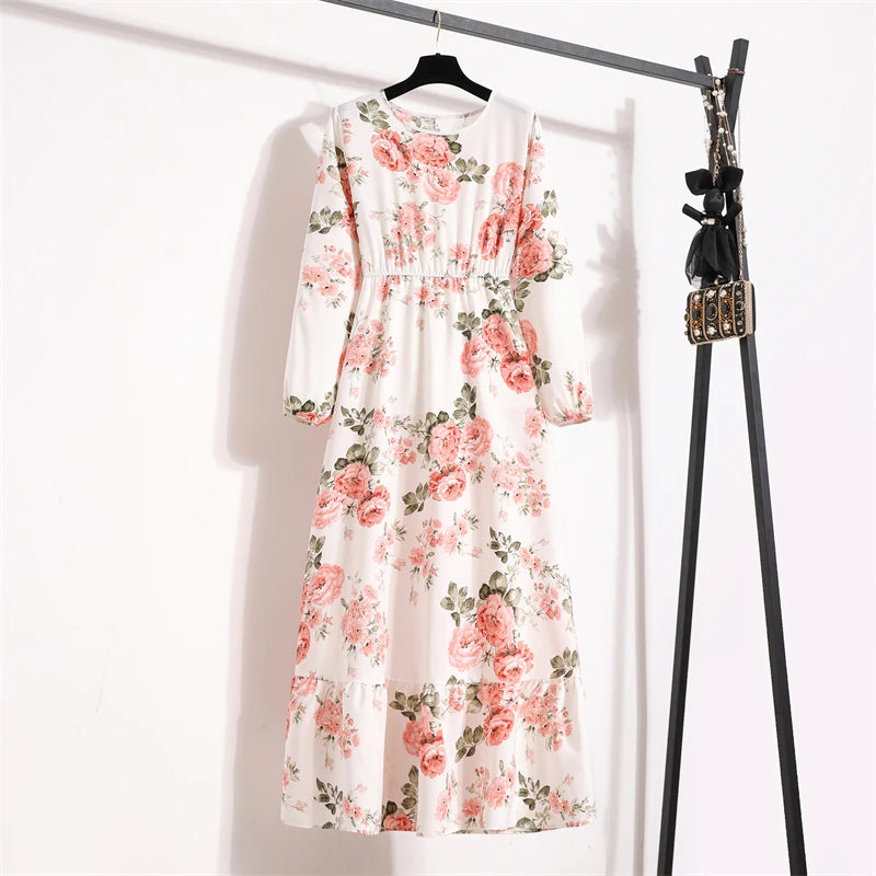 Spring Summer Women Maxi Dresses Casual Full Sleeve Floral 2