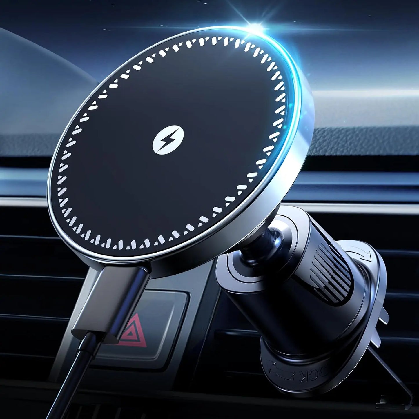 UYUXIO Strong Magnetic Wireless Car Phone Charger Adapter 15W Air Vent Holder for iPhone 16 15 14 13 Pro Max Plus 12 Black