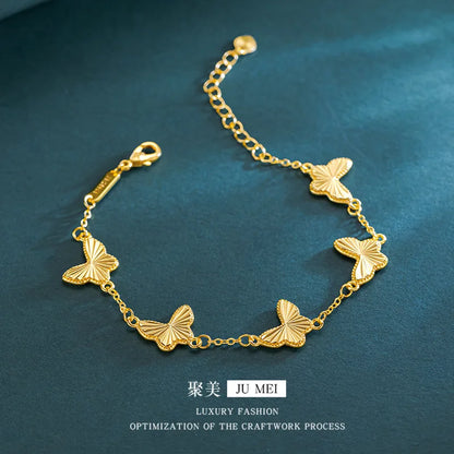 Exquisite 24K Pure Gold Butterfly Necklace Bracelet Ring Set for Women Gift