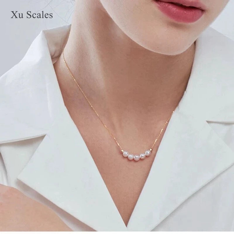 S925 Sterling Silver Necklace with Natural Freshwater AKOYA Pearl Smile Design Collar Chain