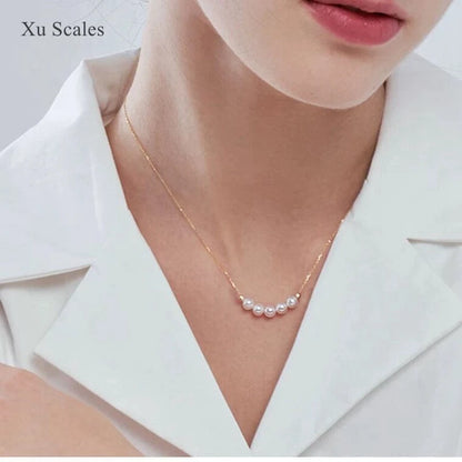 S925 Sterling Silver Necklace with Natural Freshwater AKOYA Pearl Smile Design Collar Chain