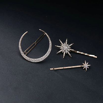 Geometric Stars & Moon Rhinestone Hair Clip Set - Top-Rated Bridal Hairpins for Women