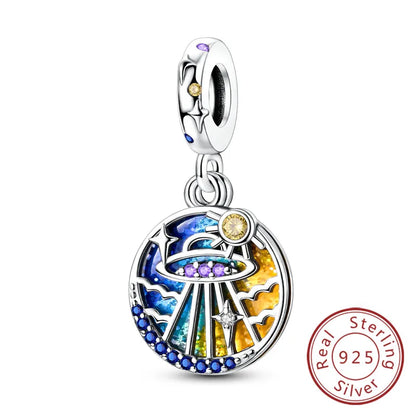 925 Sterling Silver Owl Bow Zircon Charm Beads Pendant