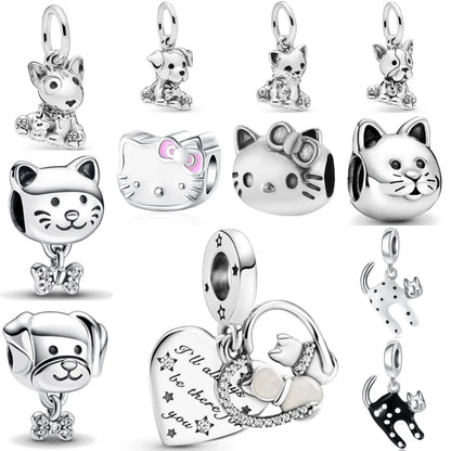 Exquisite 925 Silver Cat Claw Pendant Beads with Safety Chain for European Bracelets