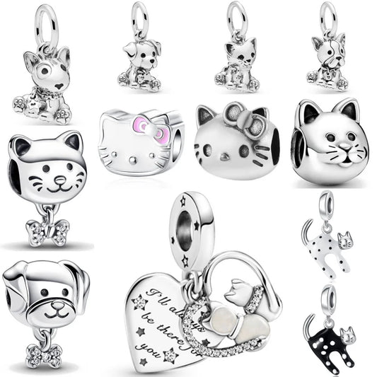 Exquisite 925 Silver Cat Claw Pendant Beads with Safety Chain for European Bracelets