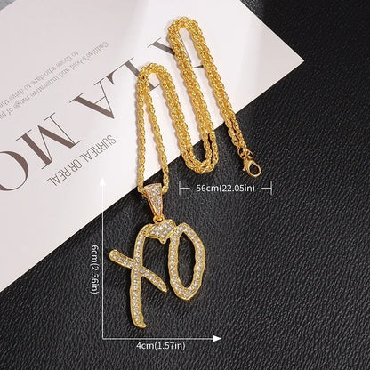 Cubic Zirconia Hip Hop XO Pendant Necklace for Men and Women