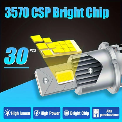 Xenon LED D2S D2R D4S D4R Bulbs 6500K White High Low Beam 3570 CSP Chip 12-24V Cooling Fan Canbus Error-Free