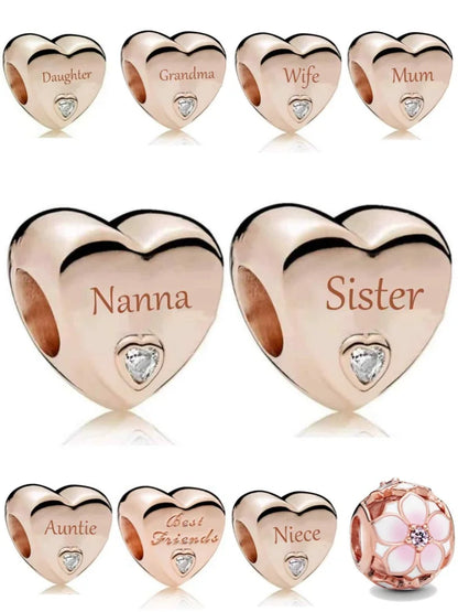 European Rose Gold Heart Charm Bead for Women Perfect for Mother's Day Bracelet and Necklace Jewelry