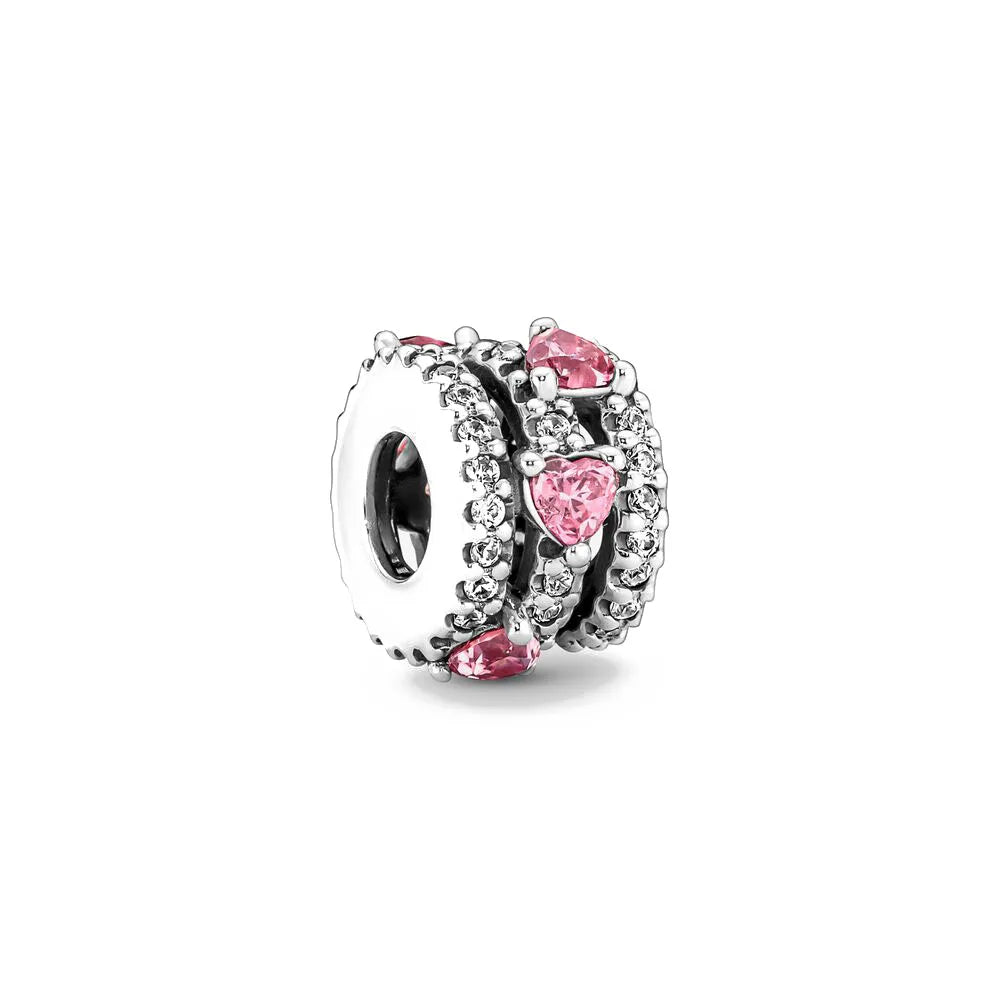 Spring Pink 925 Sterling Silver Enamel Flower Pendant for Mother Daughter Bracelets P1047