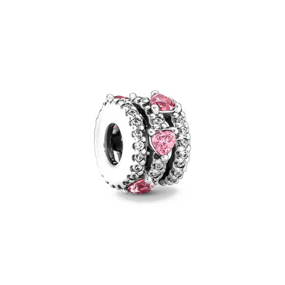 Spring Pink 925 Sterling Silver Enamel Flower Pendant for Mother Daughter Bracelets P1047