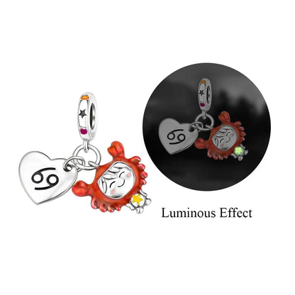 925 Sterling Silver Zodiac Charms with Luminous Stars Zircon Pendants for DIY Bracelets Fine Jewelry Gift