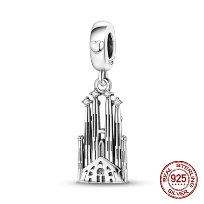 Inlaid Zircon Heart Charm Beads 925 Sterling Silver Dangle for Bracelets SMC2718