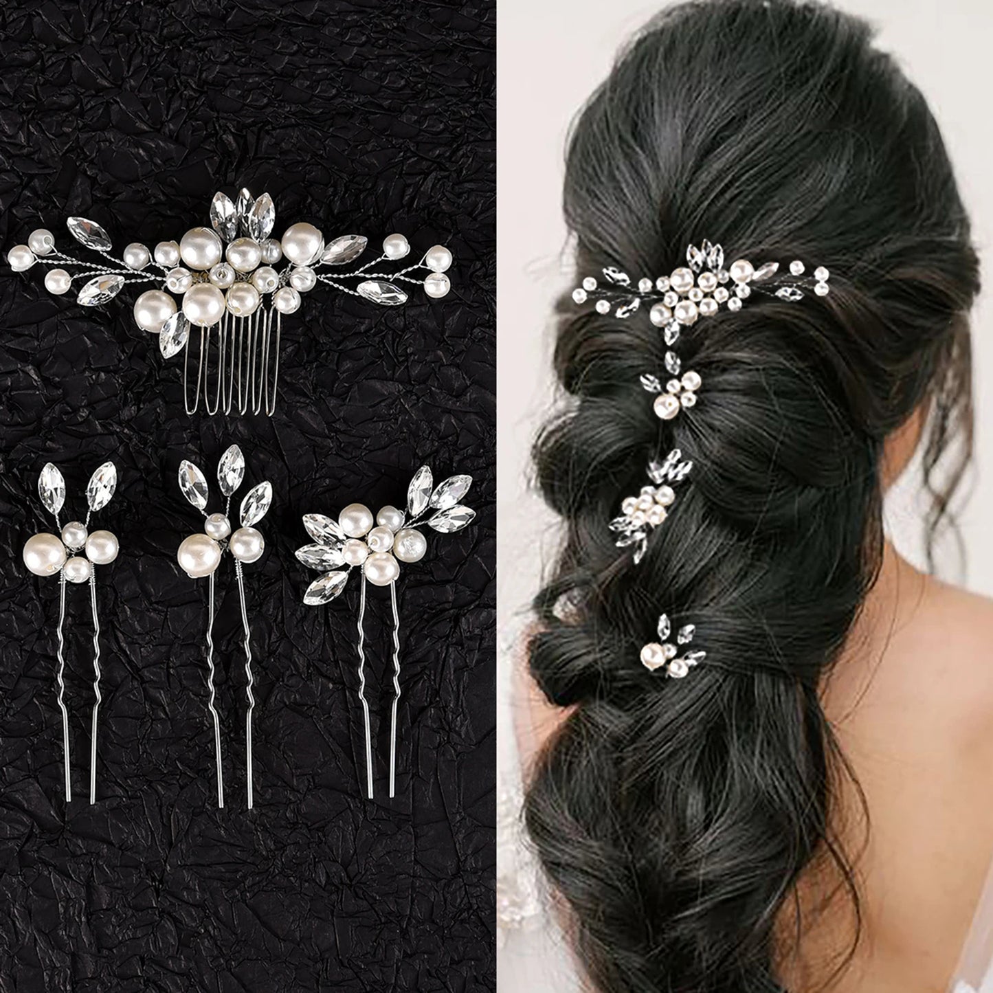 Elegant Pearl Flower Wedding Hairpin Comb Set for Brides