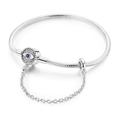 Sterling Silver 925 Star Clover Lotus Flower Snake Chain Bracelet for Women DIY Charm Jewelry Gift
