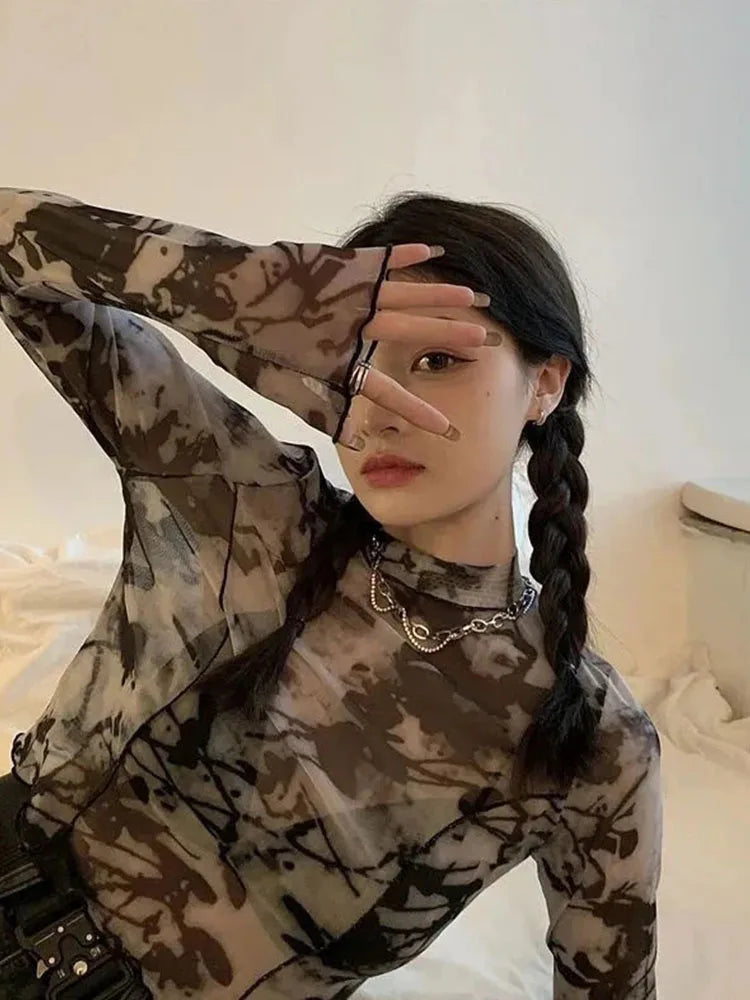 Dozw Tie Dye Cropped Top Women Sun Proof Long Sleeve