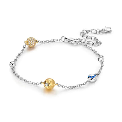 925 Sterling Silver Adjustable Gold Cross Virgin Mary Blue Eye Zircon Charm Bracelet for Women Birthday Gift