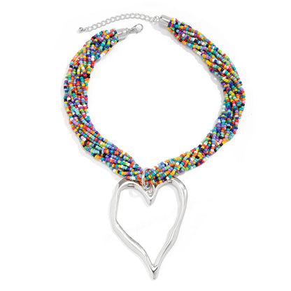 Boho Multilayer Heart Pendant Choker Necklace for Women Bridal Accessories