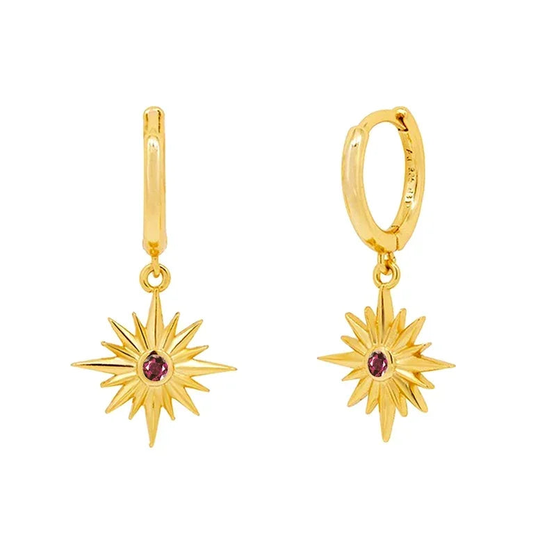 Rose Red Zircon Hoop Earrings for Women Minimalist Dangle Party Jewelry Trend 2025