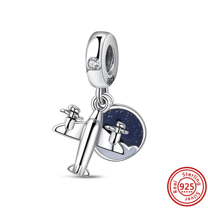 925 Silver Galaxy Charms Bracelet with Starry Sky Beads and Planetary Motifs