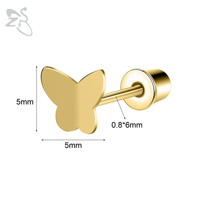 Charming Stainless Steel Flower Butterfly Stud Earrings for Children and Women