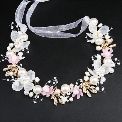 Girls Bridal Pearl Crystal Hair Headdress Flower Wreath Wedding Headband
