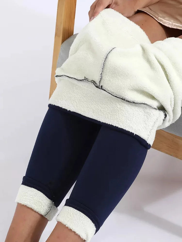 Warm Velvet Leggings For Women High Waist Black Lamb Wool
