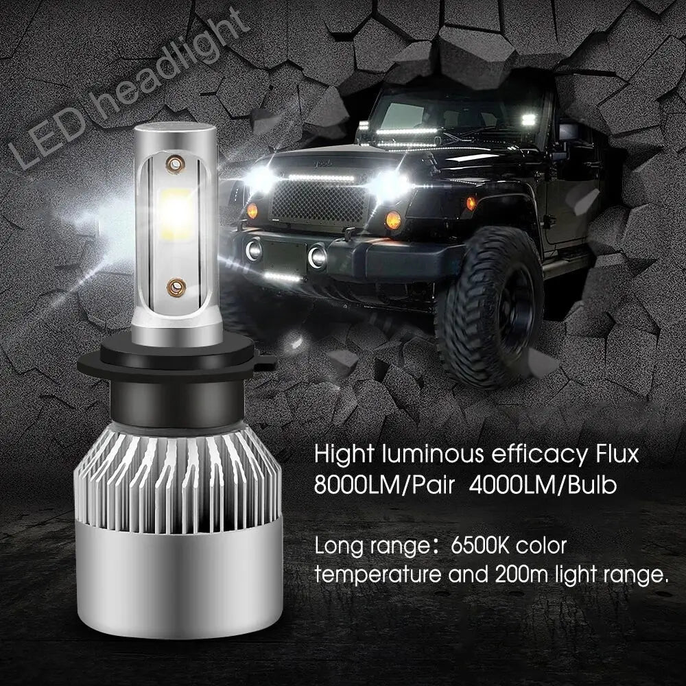 XTG 2pcs LED Car Headlight Bulbs H1 H7 H4 9005 9006 72W 8000LM 6500K No Error Low High Beam 9-36V