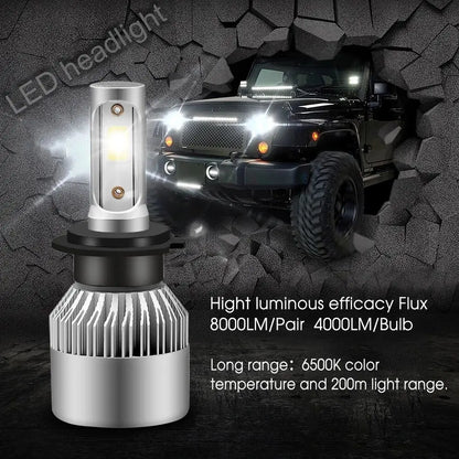 XTG 2pcs LED Car Headlight Bulbs H1 H7 H4 9005 9006 72W 8000LM 6500K No Error Low High Beam 9-36V