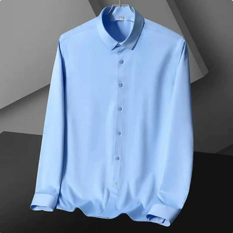 S-5XL Men's Long Sleeve Non Iron Wrinkle Resistant White Shirt Blue