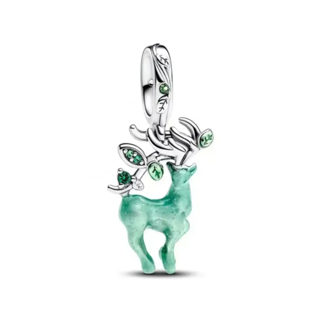Family Charm Pendant Pink Flower Heart Clover Dangle Bead for 925 Silver Bracelets P2023
