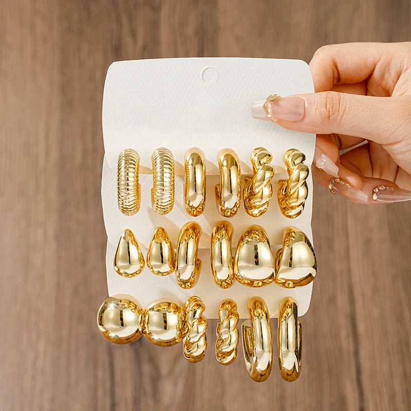 10 Piece Irregular Shaped Lightweight Women's Earring Set C Shaped and Teardrop Perfect for Daily Wear and Parties