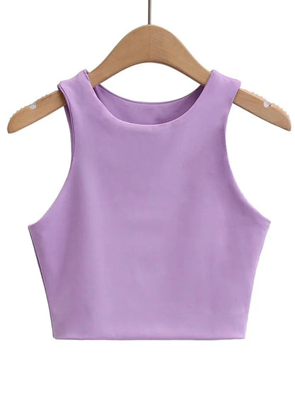 2025 Summer Women Slim Sleeveless O Neck Tank Tops Nylon