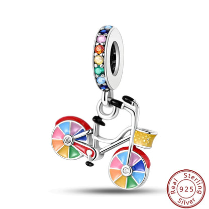 Sterling Silver Sports Car Motorcycle Charm Beads for DIY Jewelry Making KJC814