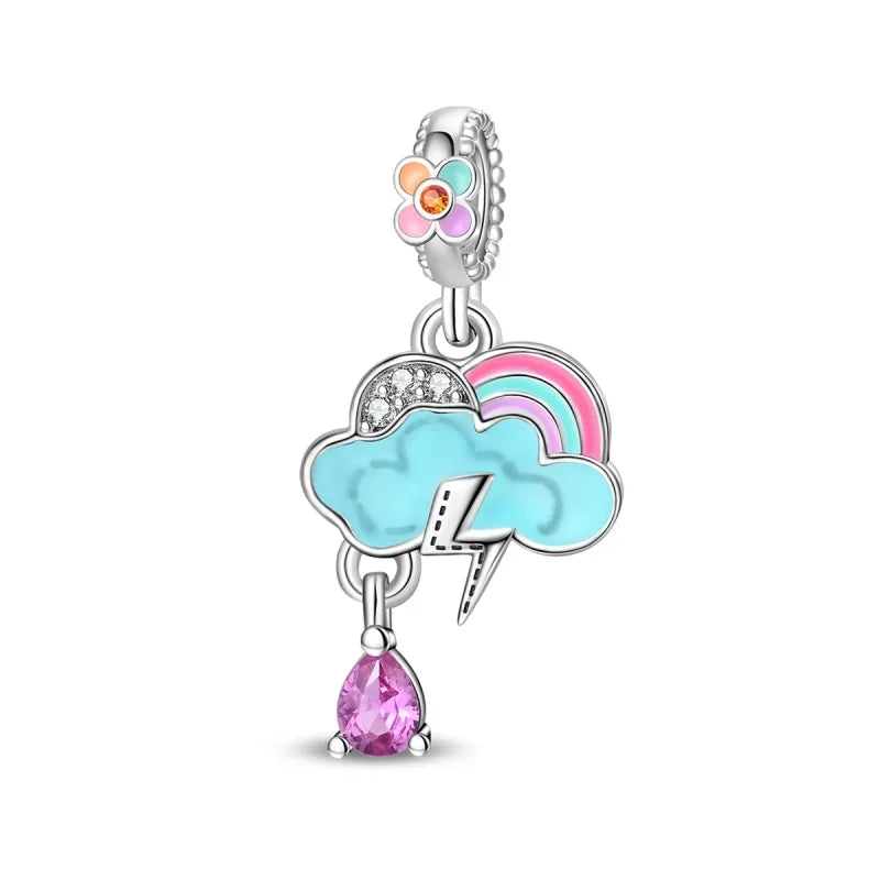 925 Sterling Silver Colorful Flower Charms with Zircon Roses Tulips and Daisies for DIY Necklace and Bracelet Jewelry Gifts