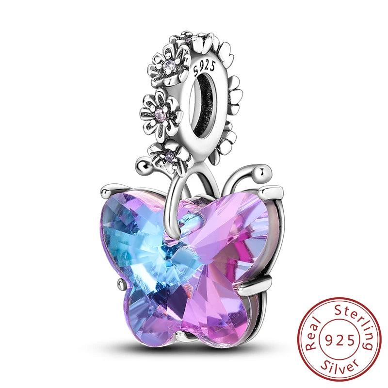 Glowing Firefly Butterfly Charm Bead 925 Sterling Silver Pendant for Bracelets KTC491